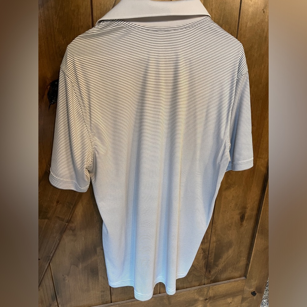Men’s striped golf polo size large , black and white